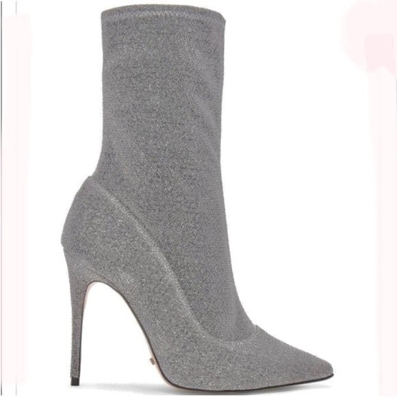 NEW SCHUTZ Mislaine Sock Booties w/ Stiletto Heels in Gray Faux Suede Size 7.5 - Picture 1 of 10